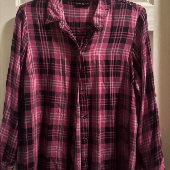 Lane Bryant Pink Plaid Shirt - Picture 1 of 5
